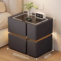 Table de chevet intelligente en bois de luxe moderne avec lumière LED, chargeur sans fil, haut-parleurs, 2 tiroirs, écologique, durable, appartement, hôtel