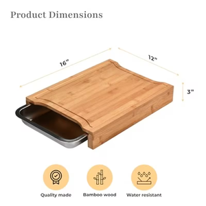 Tabla de Cortar de Bambú para Barbacoa de Alta Calidad con Canasta para Asar de Acero Inoxidable y 2 Bandejas Recolectoras de Migas de Acero Inoxidable, Práctica - Product Image 3