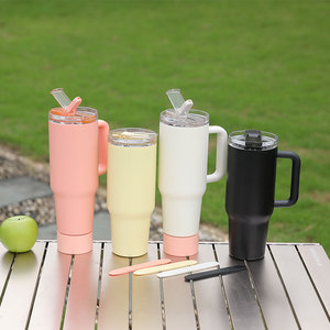 Tazza da caffè in acciaio inossidabile 40oz con logo personalizzato tazza da viaggio con ghiaccio isolante sottovuoto bottiglia d'acqua portatile con manico in paglia - Product Image 6