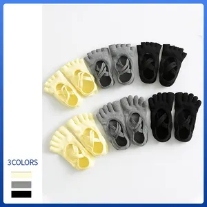 Оптовая продажа, хлопковые противоскользящие разноцветные мягкие вязаные спортивные носки BCI с открытым носком и 5 пальцами для йоги
