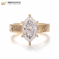 14K Massivgold 3CT Hexagon-Schliff Labor-Gezüchteter Diamant Verlobungsring 6-Krappen-Breitband mit Stern-Mond-Gravur Maßgefertigter Edel-Schmuck