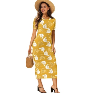 Indossa su misura ogni giorno elegante abito stampato su richiesta Shaka segno a mano gonna lunga girocollo a maniche corte di alta qualità da donna - Product Image 4