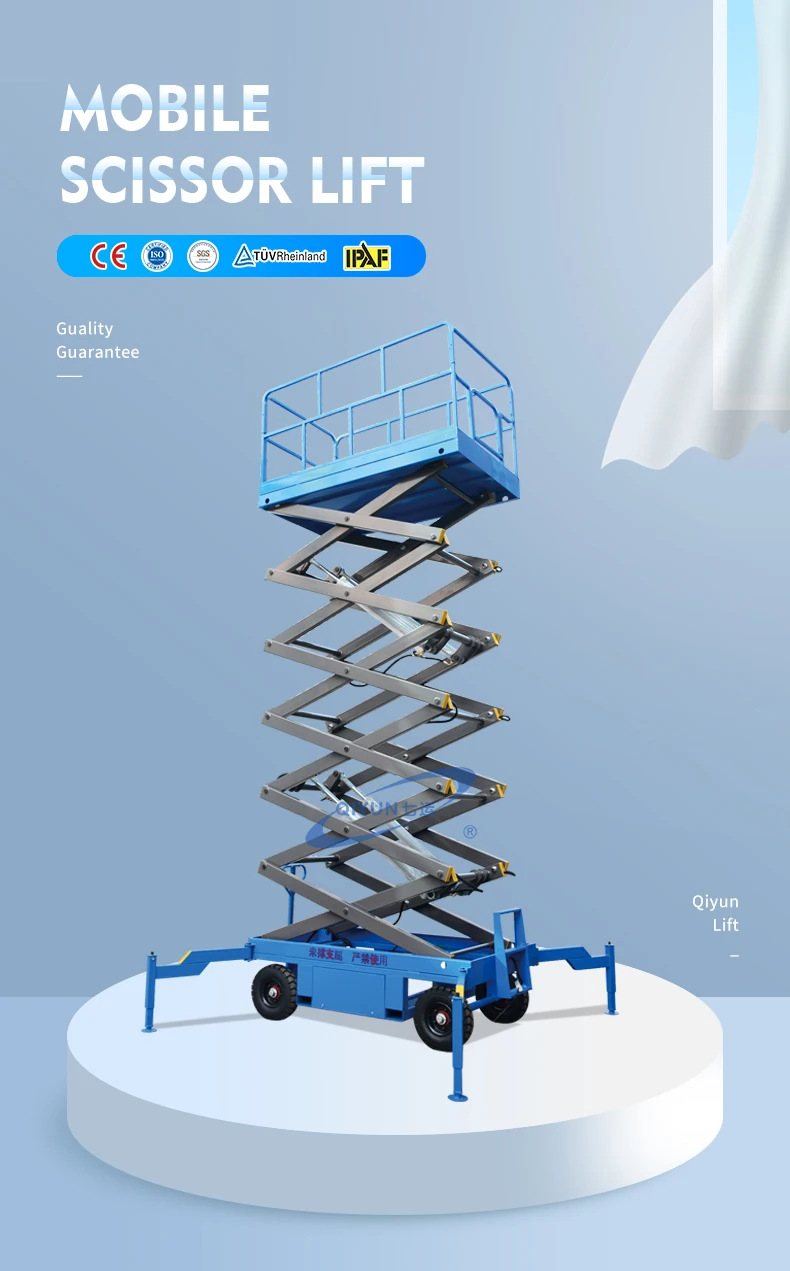 Qiyun Brand 8m 500kg AC/DC/Diesel Power Selectable Mobile Scissor Lift Used for Aerial Work with CE/ISO