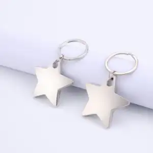 Promotional Item Custom Logo Star Shaped Blank Shinny Silver Plated Zinc Alloy Metal Keychain