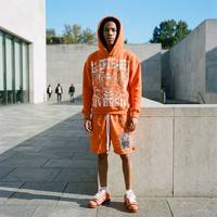 Ensemble décontracté pour homme, coupe-vent respirant en polyester/coton orange avec imprimé graphique Aigle, style streetwear et techwear
