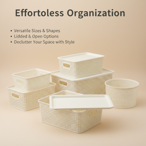 סל אחסון נורדי סִגְנוֹן חיקוי ראטן, סל ארגונית רשת חלולה נושמת, סל PP רך ידידותי לסביבה לבית - Product Image 5