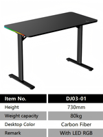 Bureau debout commercial moderne de luxe en fer et bois, réglable, avec bande LED RGB, crochet ergonomique pour casque et porte-gobelet