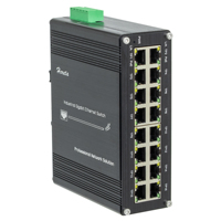 Switch Ethernet industriel non géré 16 ports 10/100/1000BASE-T (PoE+) avec 16 connecteurs RJ45, boîtier en aluminium, montage sur rail DIN