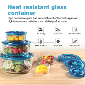 Récipient alimentaire en verre borosilicate de haute qualité avec couvercle sous vide, design de rangement empilable rond, hermétique, résistant à la chaleur, compatible micro-ondes - Product Image 6