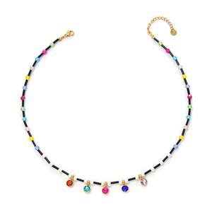 Collier à perles tendance en acier inoxydable 316L plaqué or PVD, durable, résistant, avec pendentif en cristal multicolore - Product Image 1