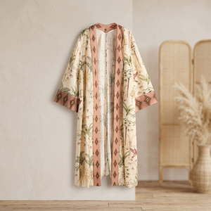 Robe Kimono Longue Imprimée pour Femme, Taille Naturelle, 100% Coton Tissé, Décontractée, Respirante, à Motifs Floraux - Product Image 3