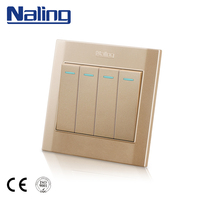 Saklar Lampu 4 Gang 2 Arah Standar BS Bangladesh Pakistan, Warna Emas, Bahan PC, Tahan Lama, Harga Terbaik