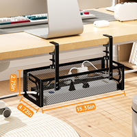 Plateau de gestion des câbles sous le bureau, 15,7'' sans perçage, organisateurs de câbles de bureau en acier, plateau de gestion des câbles, support de gestion des câbles