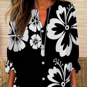 Chemisiers pour femmes, style polyvalent, motif floral noir, nouvelle collection, vente en gros - Product Image 1