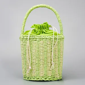 Hot Selling hand gewebte Baumwolle Leinen Stroh Tasche Casual Simple Cute Bucket Bag
