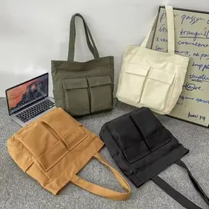 Vendita calda con Logo stampato personalizzato Tote Shopping di cotone moda grande borsa di tela con manico a tracolla