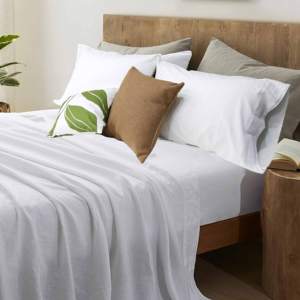 Tấm <span class=keywords><strong>Set</strong></span> 100% Rửa Sạch Bông Linen Cảm Thấy Siêu Mềm Mại Thoải Mái Sang Trọng Trọng Lượng Nhẹ 4 Pcs Bộ Đồ Giường Nhà Đặt Rắn Nữ Hoàng - Product Image 3