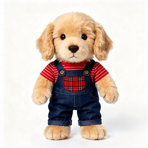 Peluche de <span class=keywords><strong>Labrador</strong></span> Suave y Esponjoso con Camisa a Cuadros Roja y Overol de Mezclilla, Muñeco de Peluche para Niños, Regalo, Juguete de Peluche de Perro Suave y Esponjoso - Product Image 2