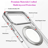 Étui magnétique ergonomique avec béquille rotative pour iPhone 16 17, coque rigide en acrylique transparent, boutons métalliques pour usage quotidien