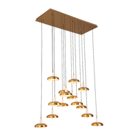 Suspension en cuivre massif finition laiton brossé, alabâtre, arrangement asymétrique, pour salle à manger haut de gamme et villa