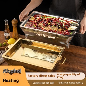 Yolecen Commercial 304 Stainless Steel Hammer Pattern <strong>Fish</strong> Dish Three-Layer Non-Stick Oven Alcohol Heating Anti-Scalding <strong>Pots</strong> - Product Image 3