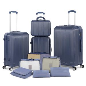 Luggages Sets 4 Piece Sets <strong>Lightweight</strong> With Wheels ABS Durable <strong>Suitcase</strong> Double Wheels TSA Lock Luggage Travel Set - Dark Blue - Product Image 1