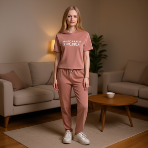 Tc380 Tuta da Donna con Cappuccio, Manica Corta, Lunghezza Intera, Casual, Traspirante, in Poliestere, con Coulisse Frontale e Stampa a Lettere - Product Image 2