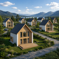 Maison préfabriquée en acier léger à toit en A, style cabane scandinave avec extérieur en bois naturel pour maison de vacances et projet de retraite en montagne