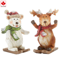 Vente chaude - Cadeau de Noël - Figurines d'animaux en résine rouge - Cerf et pingouin de Noël - Fabriquées à la main et peintes à la main - Décoration pour la maison