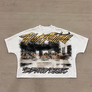 T-shirt lourd personnalisé de haute qualité en coton streetwear col épais surdimensionné recadrée boxy graphique t-shirts pour hommes