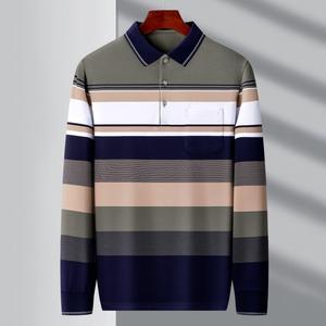 Smartyicadeau — Polo manches longues pour hommes, en coton uni, à rayures, Logo personnalisé imprimé, OEM, bleu - Product Image 6