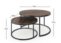Nouvelle conception, table basse de salon en bois à 2 niveaux, table basse ronde en bois noir moderne avec structure en fil de fer