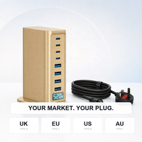 Chargeur de bureau GaN 520W, station de charge 8 ports, 4C PD100W Super Rapide, 4A QC30W, avec écran, pour Dell HP Lenovo