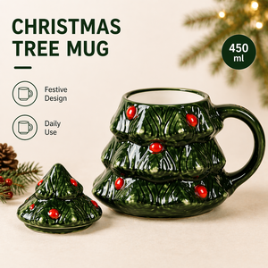 Taza de café de cerámica con diseño de árbol de Navidad y tapa, bonita taza festiva para bebidas, regalo para el hogar u oficina, venta al por mayor - Product Image 2