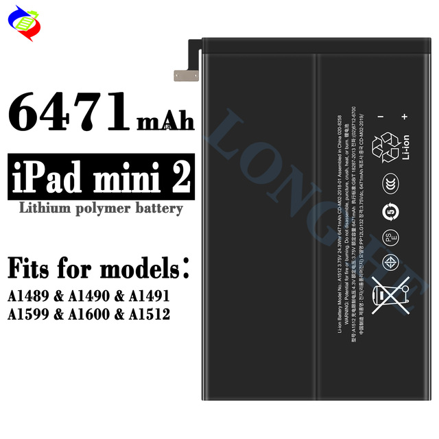 Battery for Apple iPad Mini 2 A1512 6471mAh A1489 A1490 A1491 A1599 A1600 Bateria