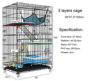 Gabbie per animali domestici in filo di acciaio inossidabile a 3 strati Semi-chiuse pieghevoli gabbia per gatti con vassoio in PVC - Product Image 4