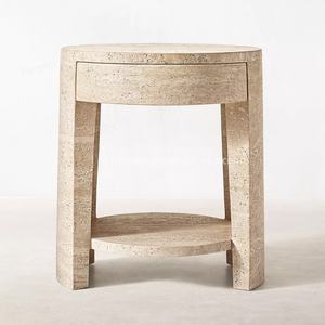 自然なトラバーチンベッドサイドテーブル2つの引き出し付きベッドルーム収納とミニマルなインテリアデザイン - Product Image 5