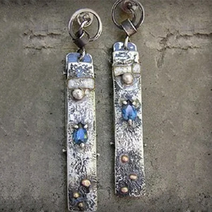 Orecchini Pendenti Vintage in Stile Etnico Blu a Goccia per Donne, Gioielli Lunghi e Alla Moda - Product Image 4