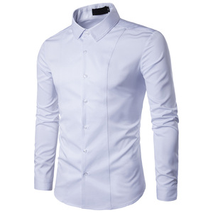 Camicia Slim Fit a Maniche Lunghe in Stile Coreano in Tinta Unita CVC per <span class=keywords><strong>Uomo</strong></span>, Vendita all'Ingrosso - Product Image 5