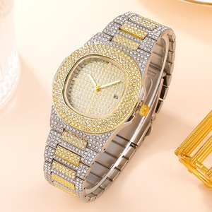 2023 dernier plaqué or Zircon pointeur sport Quartz montre discothèque plein diamant calendrier hommes montre cubaine Bracelet ensemble - Product Image 4
