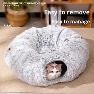 <span class=keywords><strong>Tunnel</strong></span> per Gatti Interattivo Pieghevole in Peluche, Design Classico a Forma di Ciambella, per Interni - Product Image 3