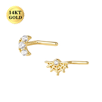 Anting Hidung Emas Asli 14K Toposh dengan Desain Bulan Sabit Lengkung dan Zirkonia Kubik CZ Motif Jaring Laba-laba untuk Tindik Hidung