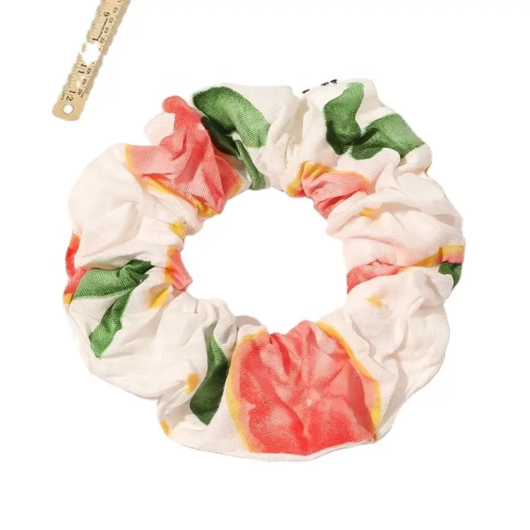 Mio Nieuw Meisje Snoep Kleur Custom Fruit Patroon Polyester Haar Scrunchies Ontwerp Gedrukt Voor Vrouwen