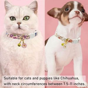 Collier pour chien en coton à motif floral, avec fonction de sécurité détachable, clochette décorative pour le cou, idéal printemps-été, pour chats, cadeaux fantaisie - Product Image 6