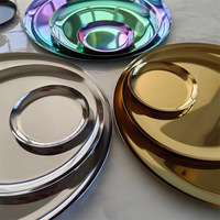 Plateau à bijoux doré 4 pouces en acier inoxydable, mini plateau décoratif rond en métal doré, petit plateau de vanité argenté arc-en-ciel