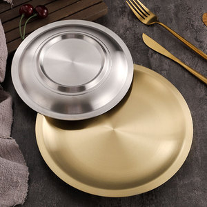 Stainless Steel Round Serving <b>Tray</b> Flat Bottom Hotel Restaurant Use 304 Metal Plate For Food Coffee <b>Tea</b> Dining Tableware - Product Image 3