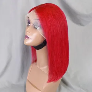 RG1201 Cabelo Humano Vermelho 13x4 Lace Frontal bob wig 180% densidade Atacado Acessível Peruca Lace Wig colorido para as mulheres RG Fornecedor