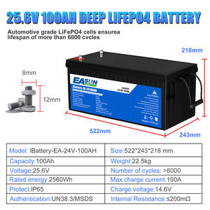 定制24V 100Ah锂离子LFP电池25.6V 100Ah LifePo4电池组带BMS - Product Image 4