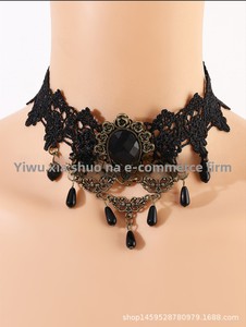 Collar de bambú y cobre gótico retro europeo-americano, gargantilla de encaje de cristal multicapa distintiva y personalizada - Product Image 4