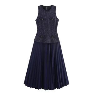 Vestidos plisados elegantes de nueva llegada, con cuello redondo, sin mangas, modestos y elegantes, vestido midi de verano para ir al trabajo. - Product Image 2